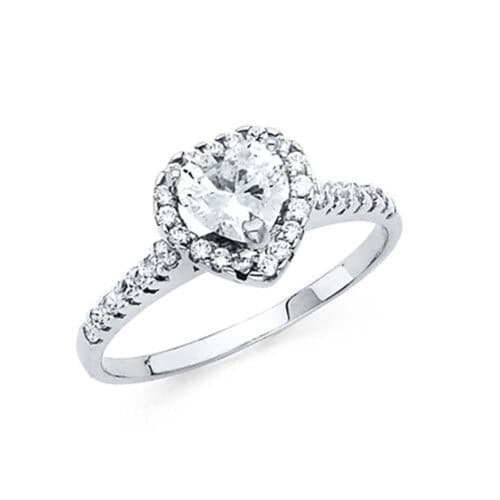14K White Gold Cubic Zirconia  1 carat Heart Stone Engagement Ring