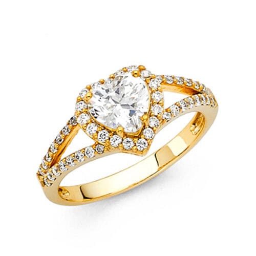 14K Yellow Gold Cubic Zirconia 1.25 carat Heart Stone Engagement Ring