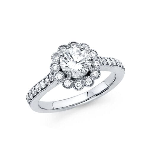 14K White Gold Cubic Zirconia Round Stone  Engagement Ring