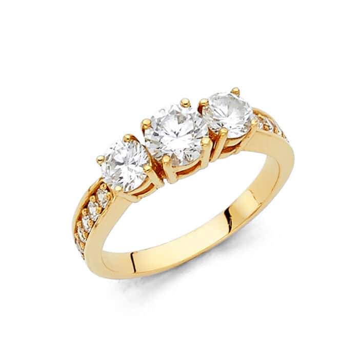 14K Yellow Gold Cubic Zirconia  Round Stone Engagement Ring for women