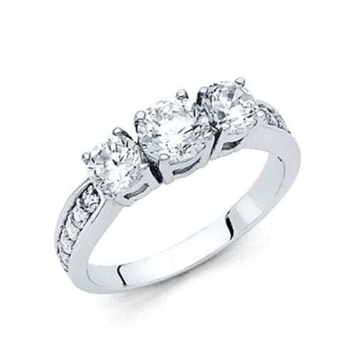 14K White Gold Cubic Zirconia 0.75  Carat Round Stone Engagement Ring