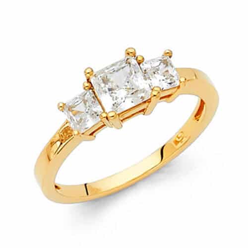 14K Yellow Gold Cubic Zirconia 1 Carat Princess Stone Engagement Ring