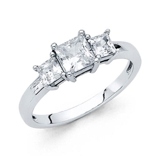 14K White Gold Cubic Zirconia Princess Stone Engagement Ring
