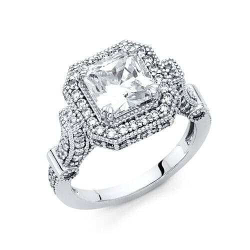 14K White Gold Cubic Zirconia Engagement Ring