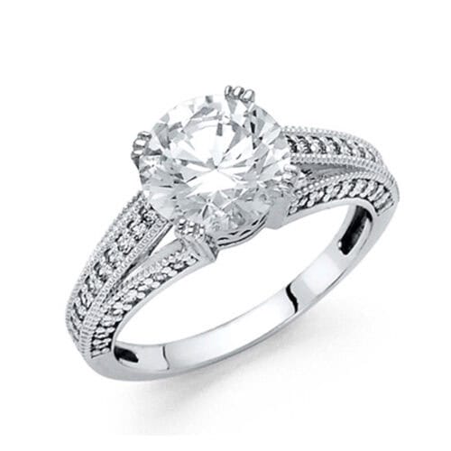 14K White Gold Cubic Zirconia Engagement Ring