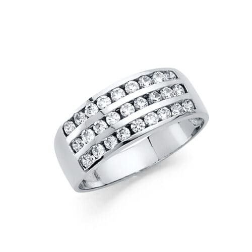 14K White Gold Cubic Zirconia 3 Row Band