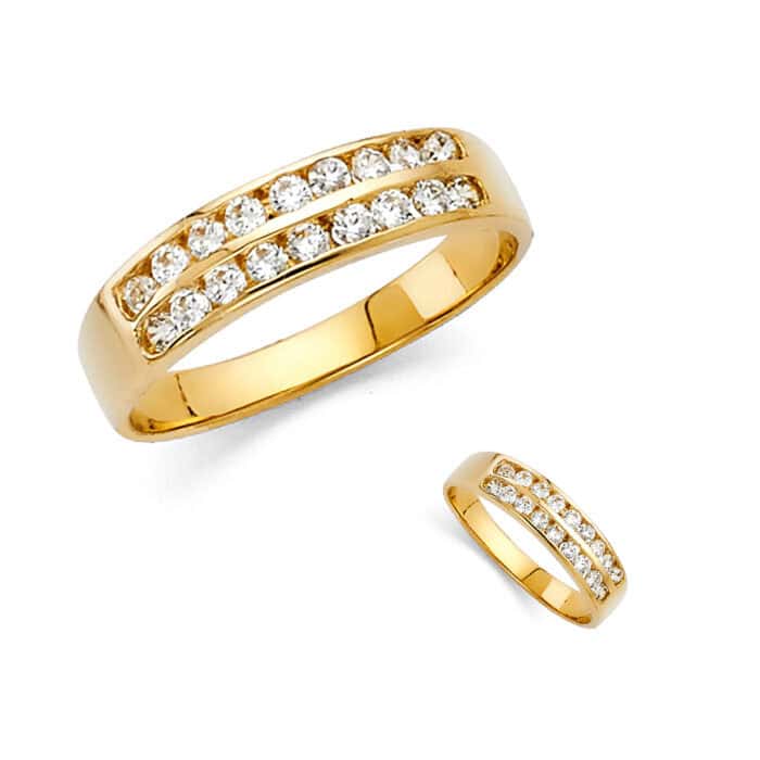 14K Yellow Gold Cubic Zirconia 2 Row Band - Image 3