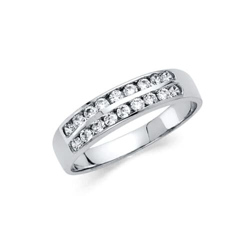 14K White Gold Cubic Zirconia 2 Row Band