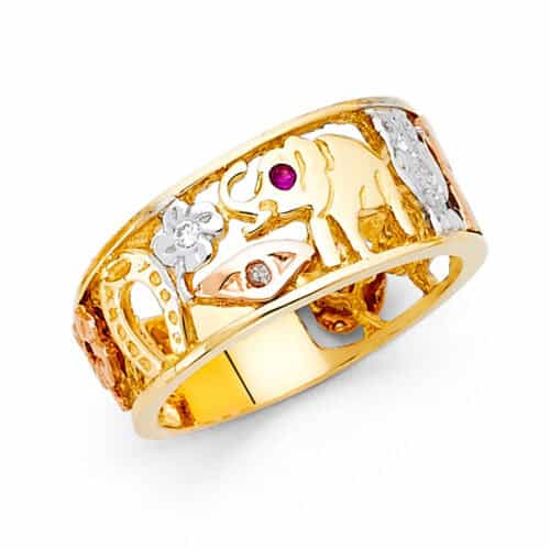 14K Tri Color Gold Lucky Men's Ring