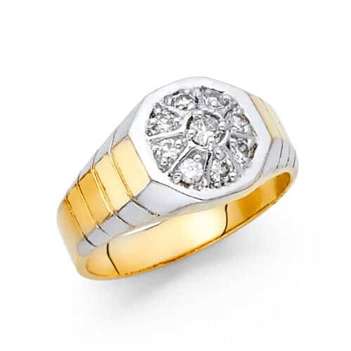 14K Two Tone Gold Cubic Zirconia Men's Ring