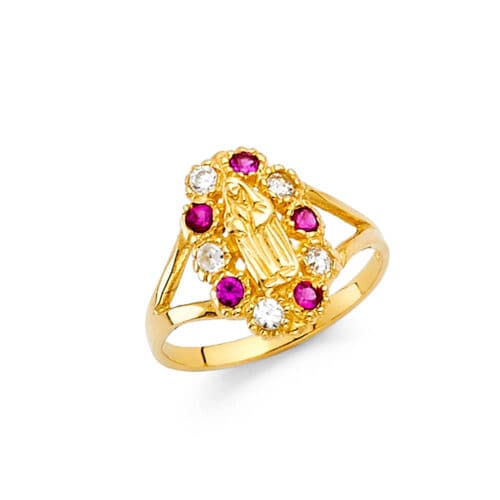 14K Yellow Gold Cubic Zirconia Our Lady of Guadalupe Babies Ring
