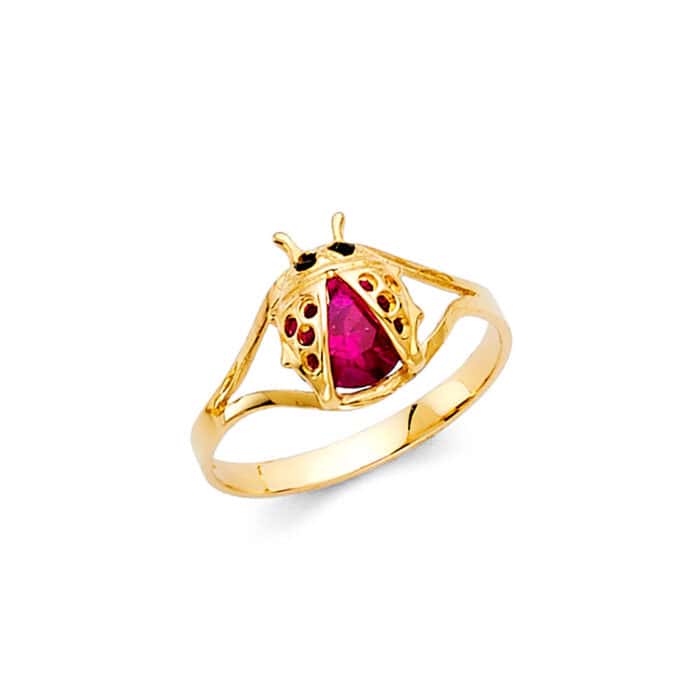 14K Yellow Gold Cubic Zirconia Ladybug Babies Ring