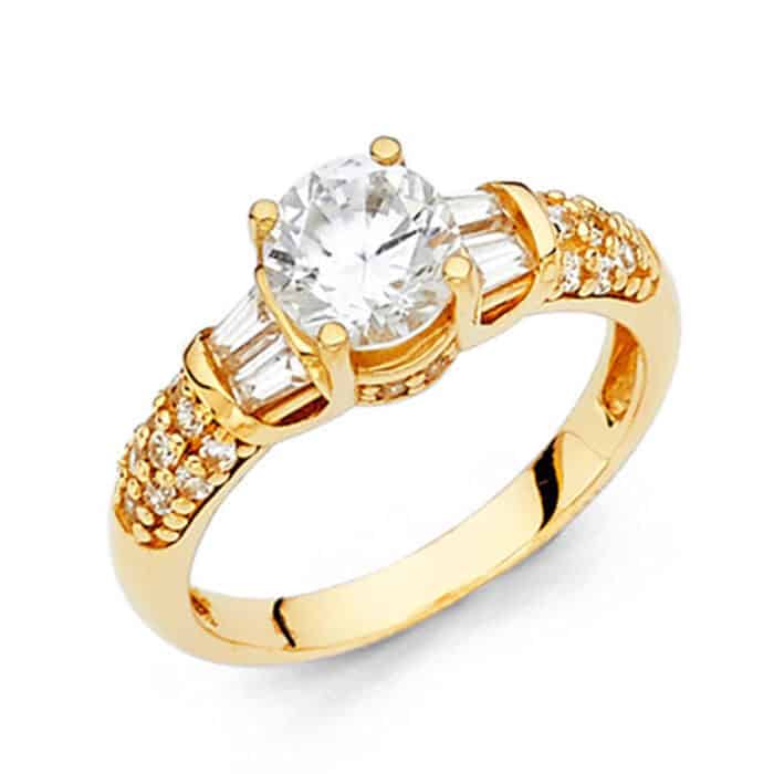 14K Yellow Gold Cubic Zirconia Round Stone Engagement Ring