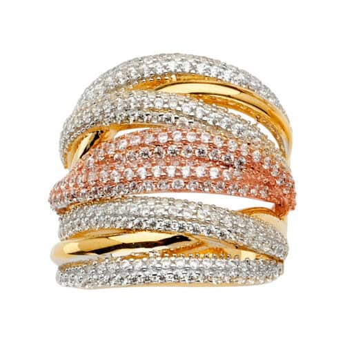 14K Tri Color Gold Fancy Cubic Zirconia Ring
