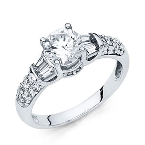 14K White Gold Round Stone Cubic Zirconia Engagement Ring