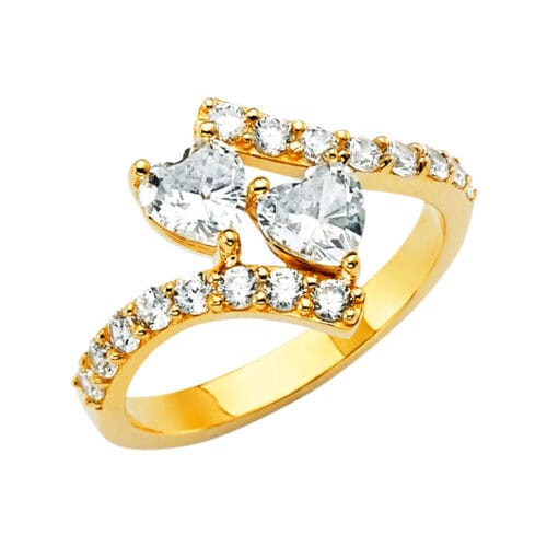 14K Yellow Gold Double Heart Cubic Zirconia Ring