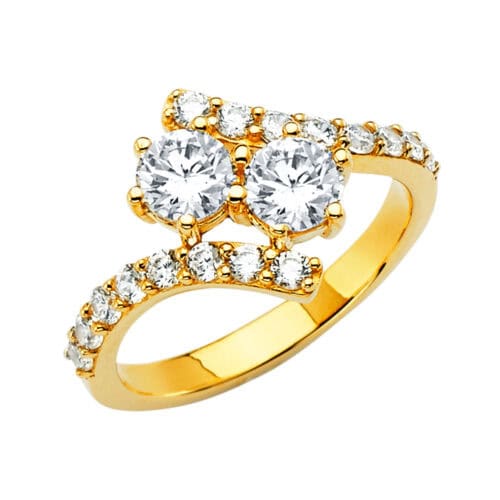 14K Yellow Gold Double Round Cubic Zirconia Ring