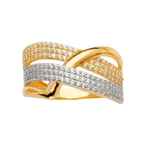 14K Tri Color Gold Multi Line MP Cubic Zirconia Ring