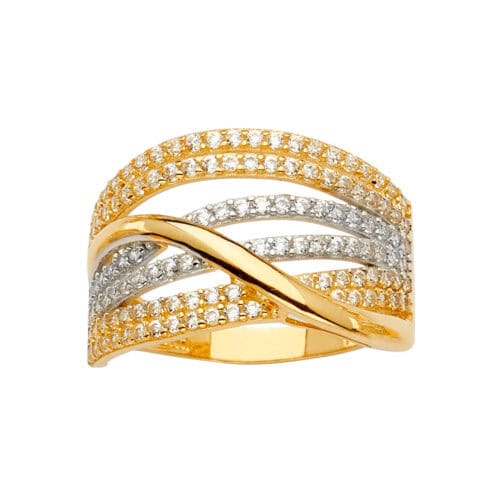 14K Tri Color Gold Multi Line MP Cubic Zirconia Ring