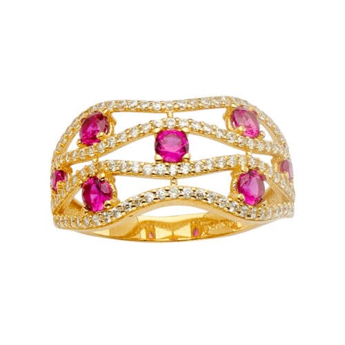 14K Yellow Gold Multi Line MP Cubic Zirconia Ring
