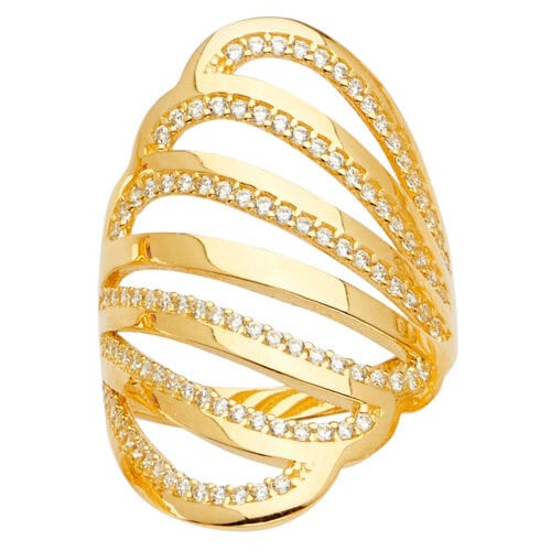 14K Yellow Gold Multi Line MP Cubic Zirconia Ring