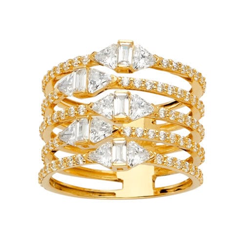 14K Yellow Gold 7 Line Cubic Zirconia Ring