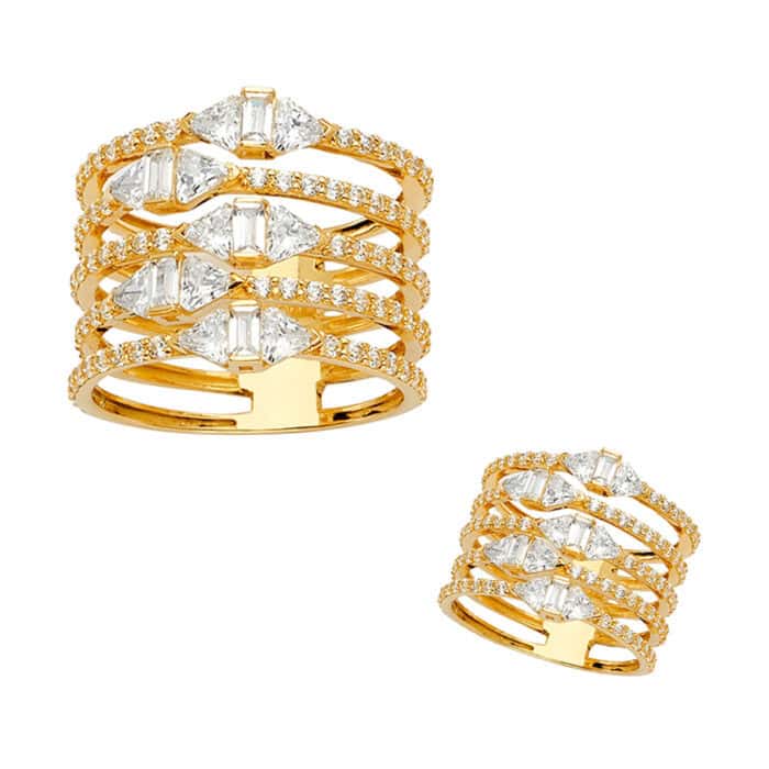 14K Yellow Gold 7 Line Cubic Zirconia Ring - Image 3
