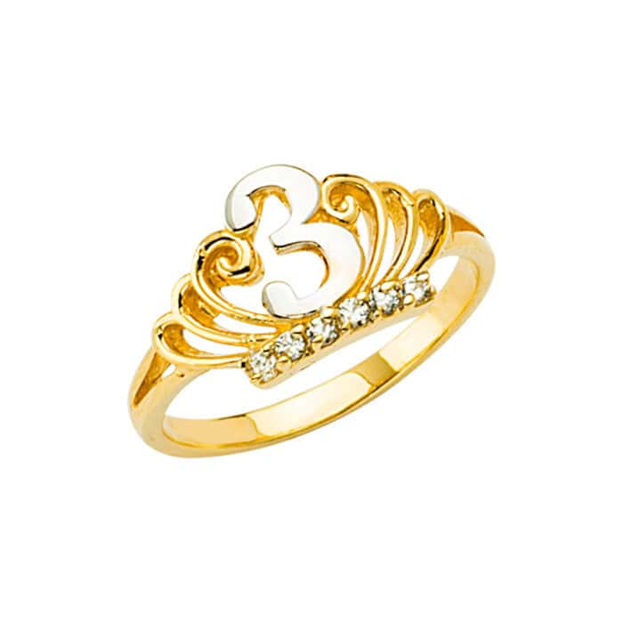 14K Yellow Gold 3 Years Old Baby Cubic Zirconia Crown Ring - Image 2