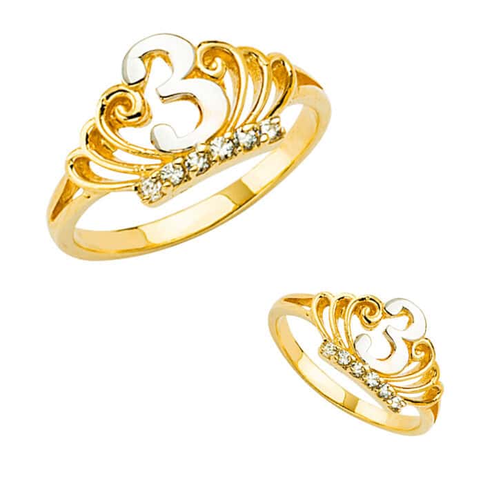 14K Yellow Gold 3 Years Old Baby Cubic Zirconia Crown Ring - Image 3