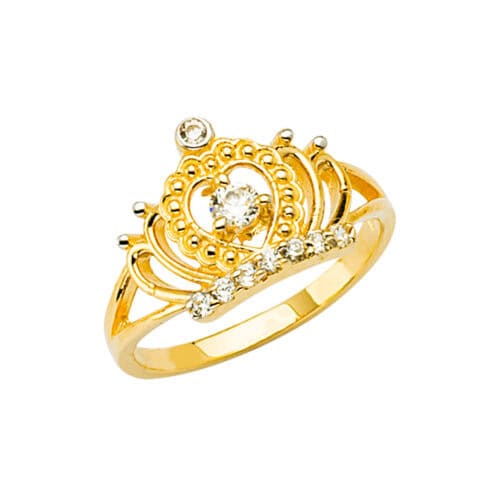 14K Yellow Gold Cubic Zirconia Crown Baby Ring