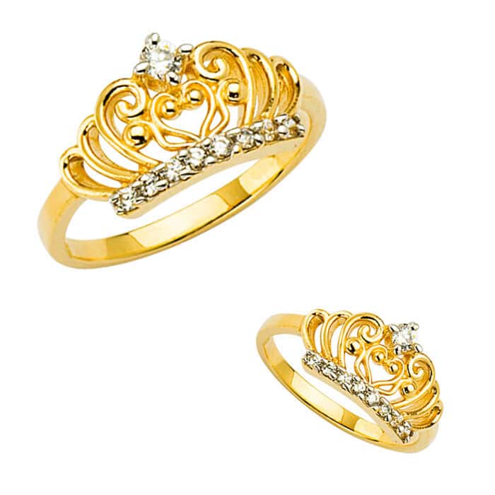 14K Yellow Gold Cubic Zirconia Crown Baby Ring - Image 2