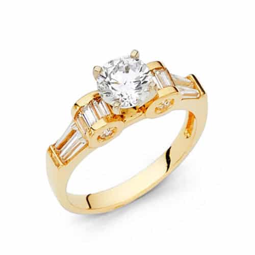 14K Yellow Gold Cubic Zirconia Round Engagement Ring