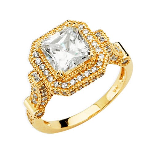 14K Yellow Gold Cubic Zirconia Engagement Ring