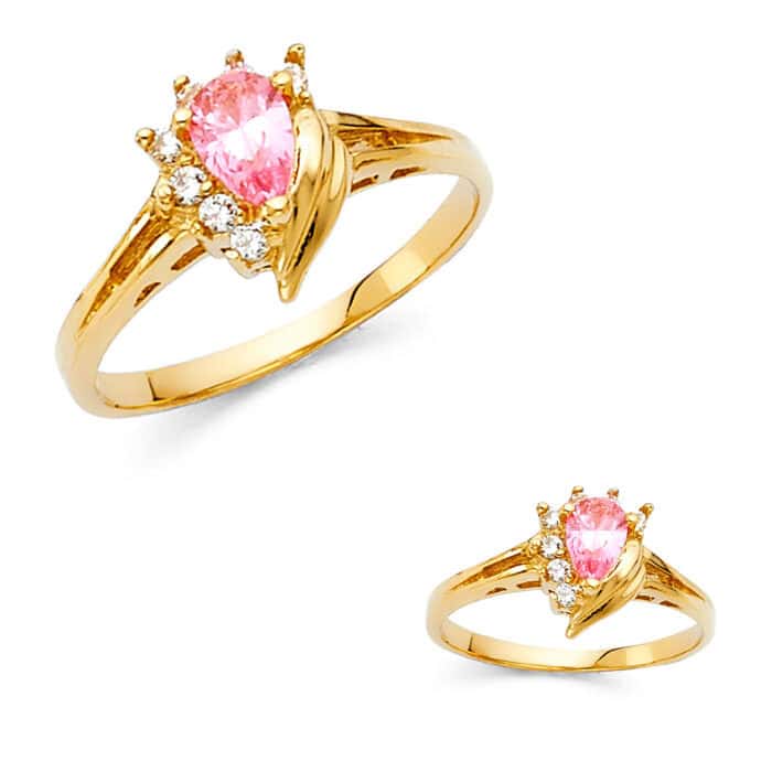 14K Yellow Gold Ladies Fancy Cubic Zirconia Ring - Image 3