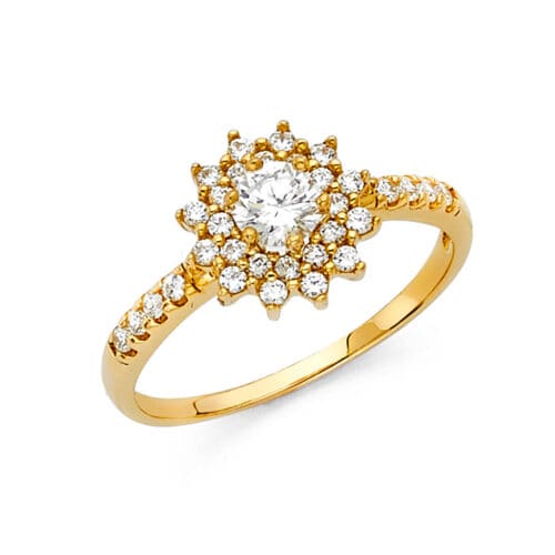 14K Yellow Gold Cubic Zirconia Round Stone  Engagement Ring