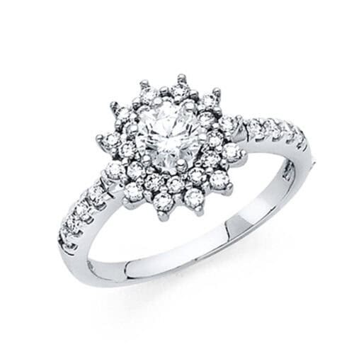 14K White Gold Cubic Zirconia Round Stone Engagement Ring