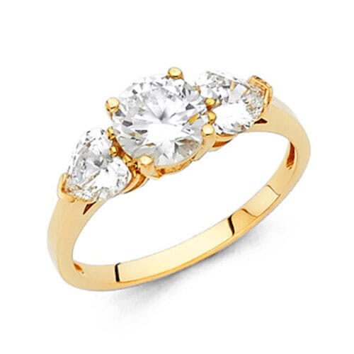 14K Yellow Gold Cubic Zirconia Round Stone Engagement Ring