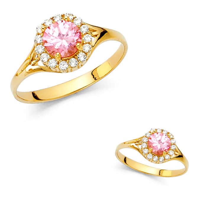 14K Yellow Gold Ladies Fancy Cubic Zirconia Ring - Image 3
