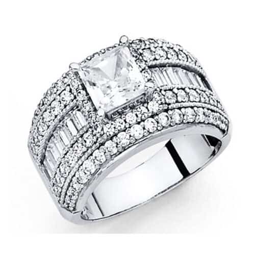 14K White Gold Cubic Zirconia Princess Stone  Engagement Ring