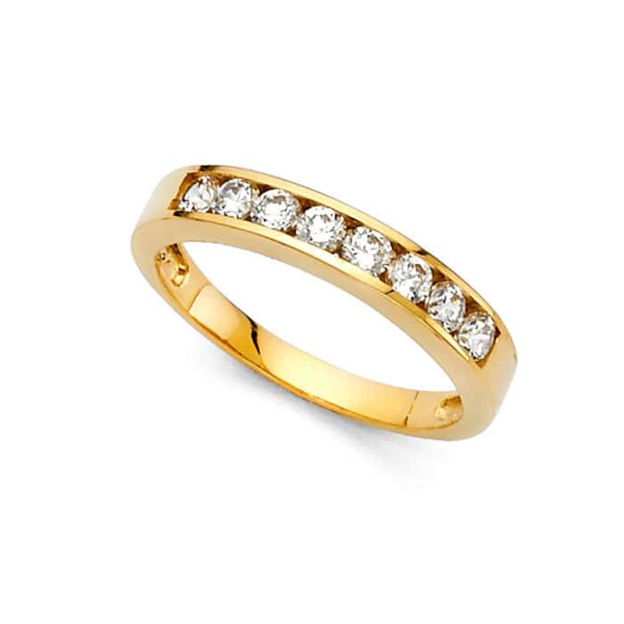 14K Yellow Gold Cubic Zirconia Ladies Wedding Band - Image 2