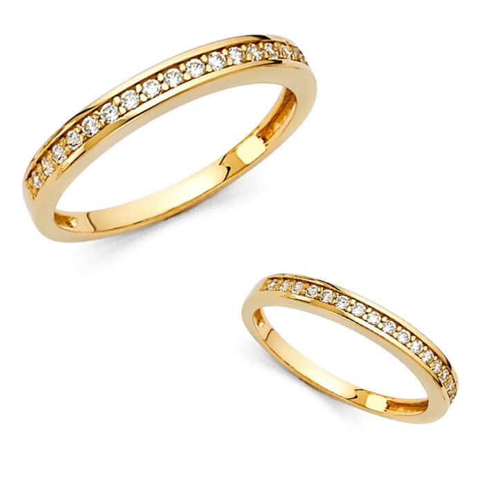 14K Yellow Gold Cubic Zirconia Ladies Wedding Band - Image 3