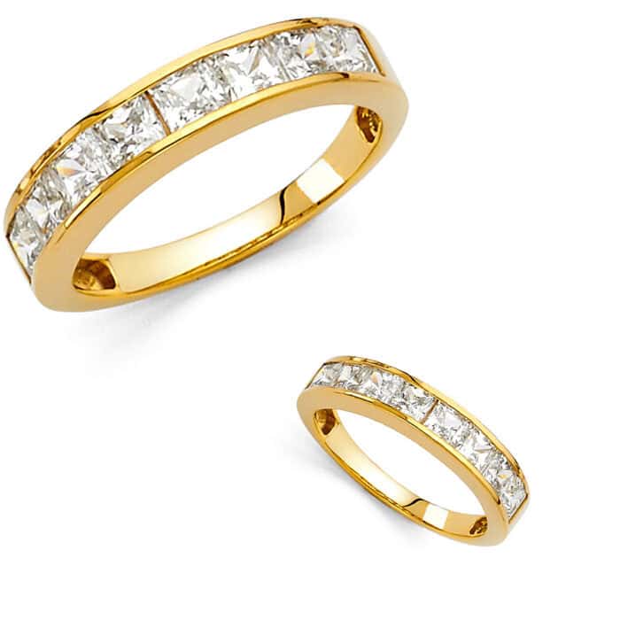 14K Yellow Gold Cubic Zirconia Ladies Wedding Band - Image 3