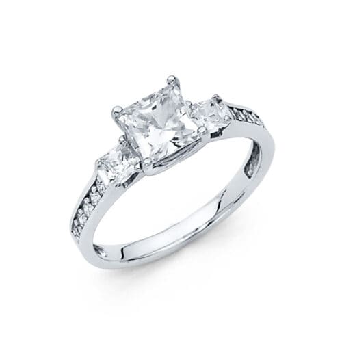 14K White Gold Cubic Zirconia  1 carat Princess Stone  Engagement Ring