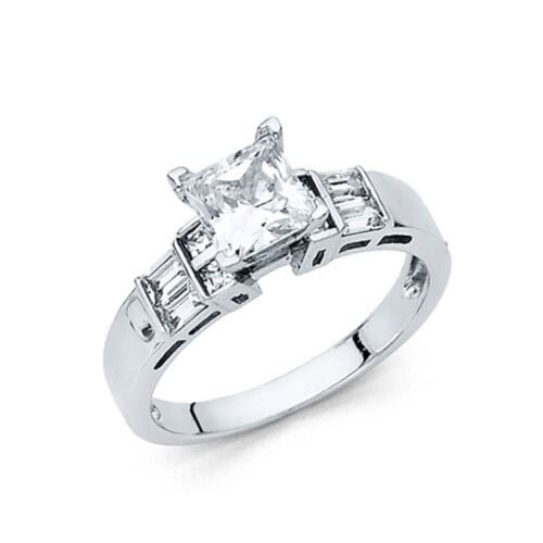 14K White Gold Cubic Zirconia Princess Stone Engagement Ring