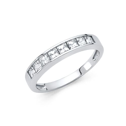 14K White Gold Cubic Zirconia Ladies Wedding Band