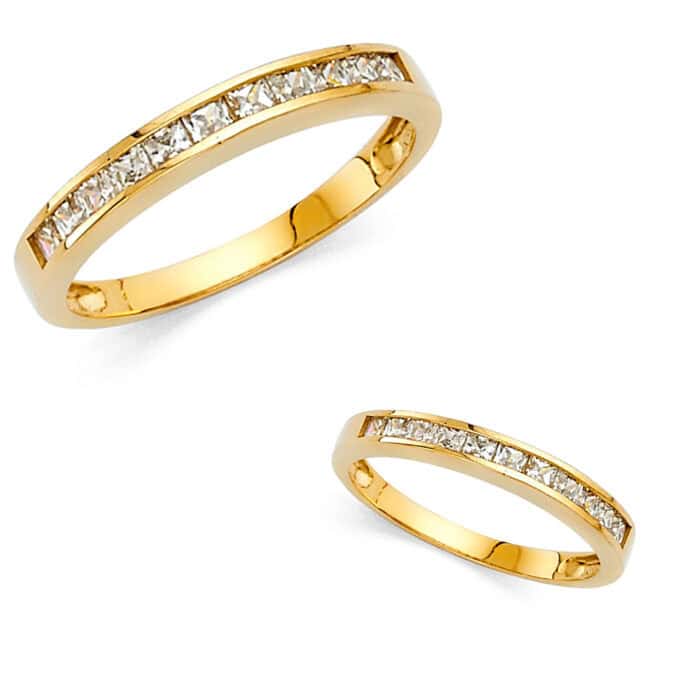 14K Yellow Gold Cubic Zirconia Ladies Wedding Band - Image 3