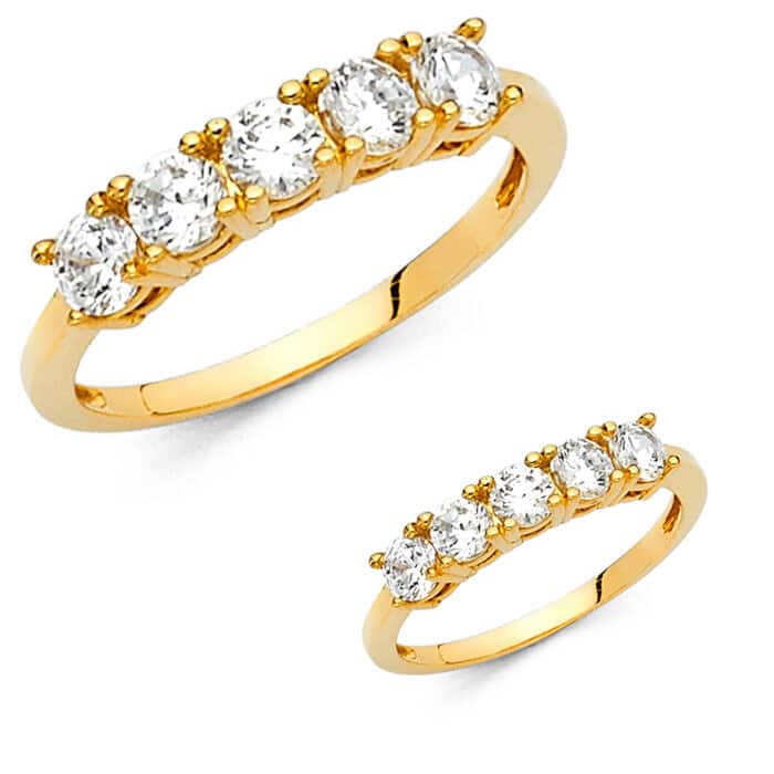 14K Yellow Gold Cubic Zirconia Ladies Wedding Band - Image 3