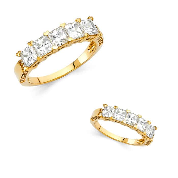 14K Yellow Gold Cubic Zirconia Ladies Wedding Band - Image 3