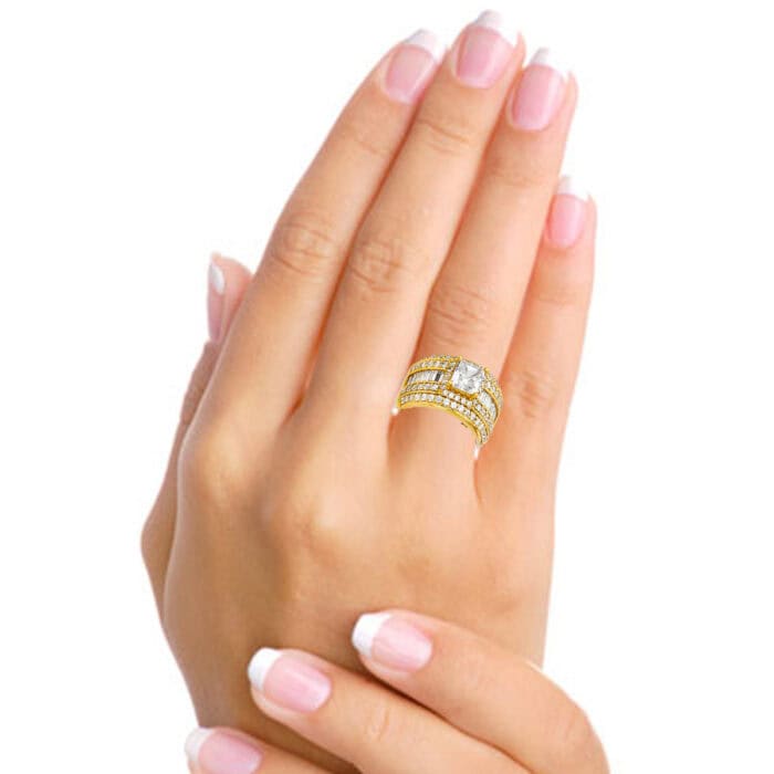 14K Yellow Gold Princess Stone  Cubic Zirconia Engagement Ring - Image 2