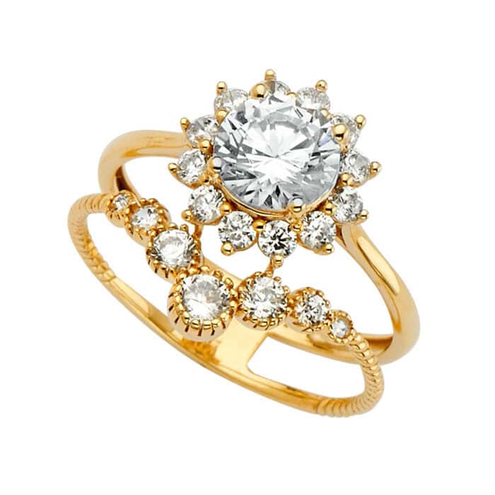 14K Yellow Gold 2 Line Cubic Zirconia Engagement Ring - Image 2